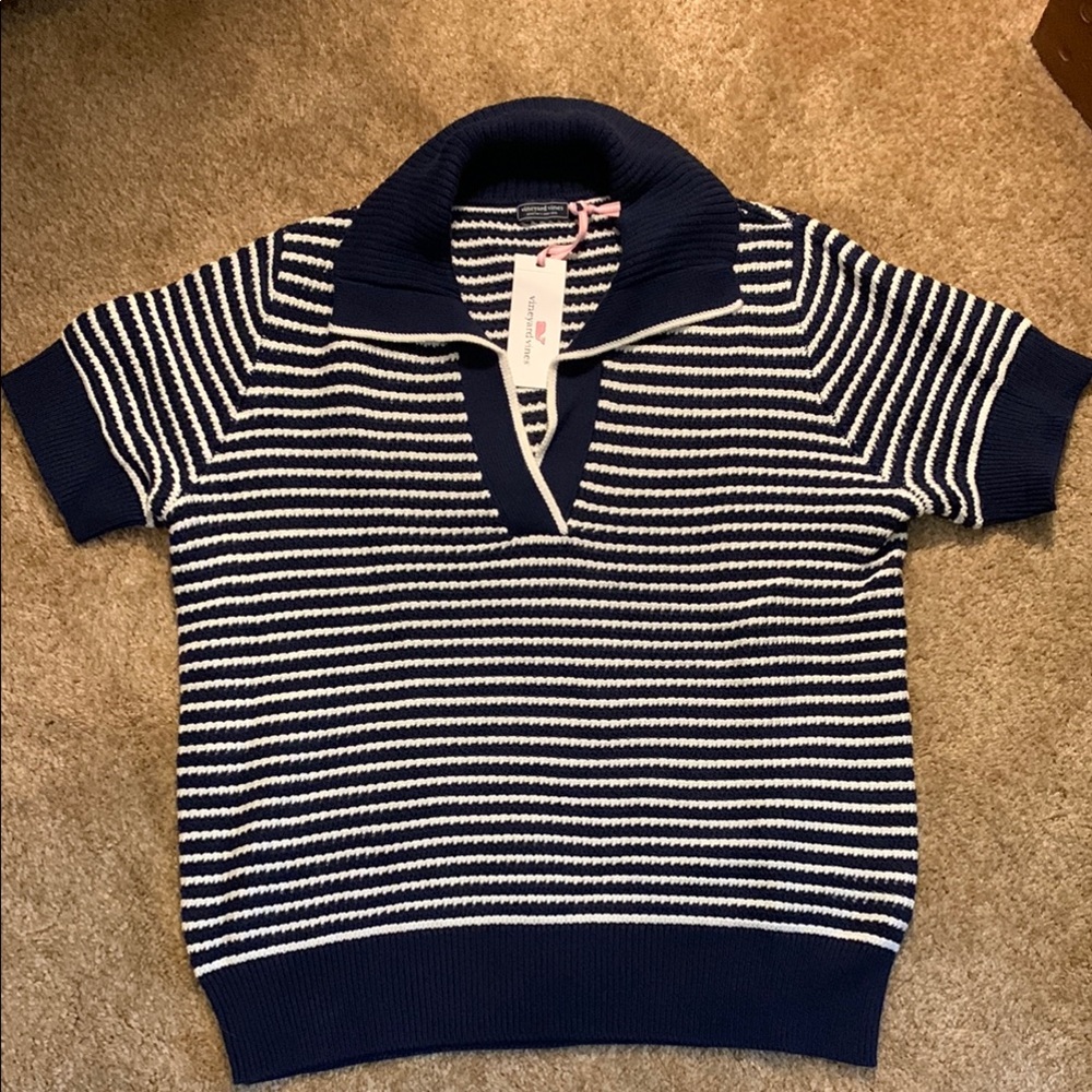 Vineyard Vines Navy and White Striped Sweater